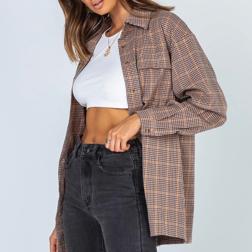 Princess Polly Willa brown checkered button up Shirt Size us 4
